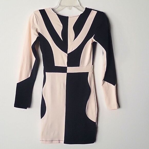Motel Rocks XS Bodycon Mini Dress ColorBlock Sexy Club Black Abstract Feminine - Picture 2 of 11